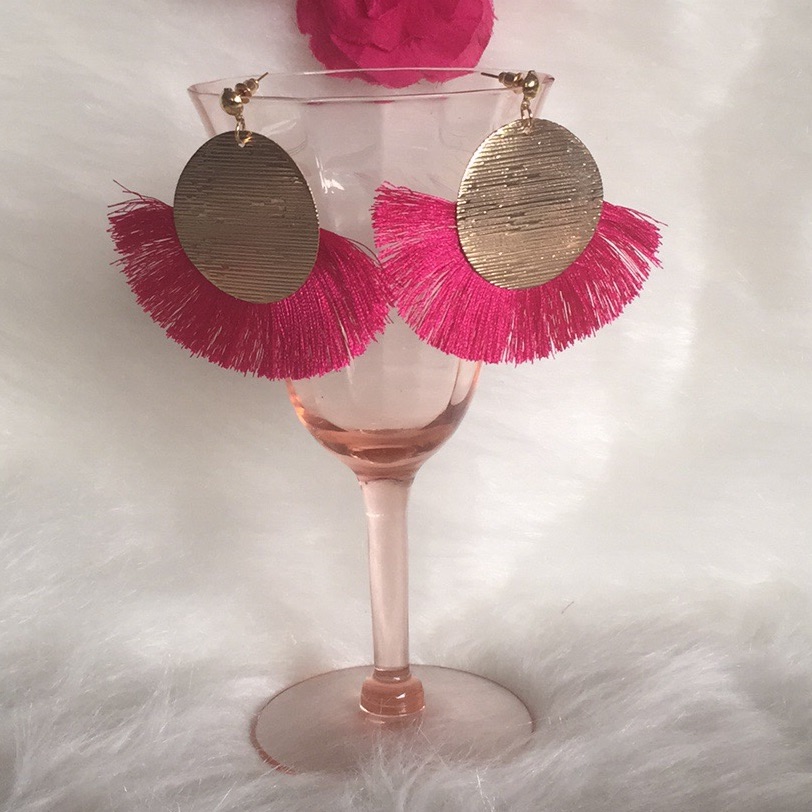 Palm Beach Boho Fuchsia Fringe Earrings